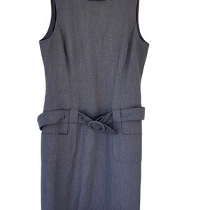 Gianni Bini Sz 10 Lined Wool Blend Crew Neck Gray Pockets Belt Jumper Dress